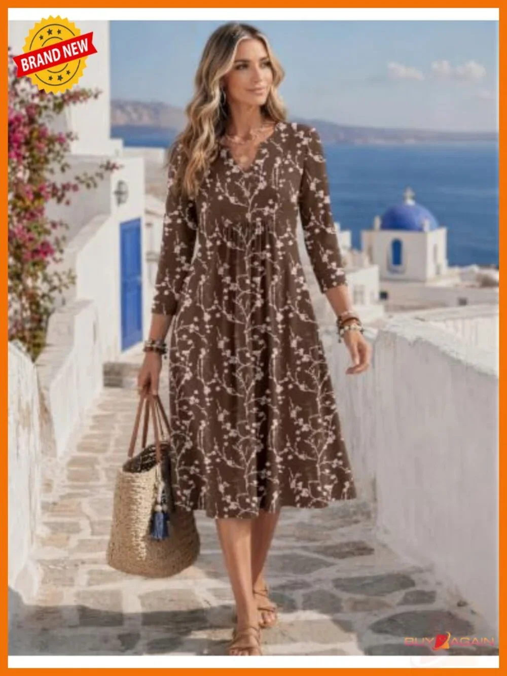 Zeagoo Womens 3/4 Sleeve A-Line Midi Dress with Pockets Casual Fall